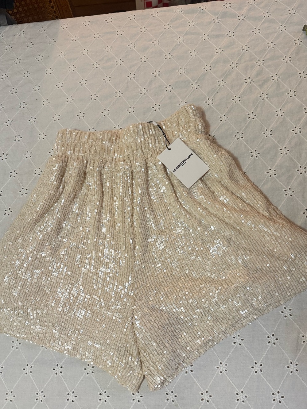 Generation Love Cream Sequin High-Waist Shorts